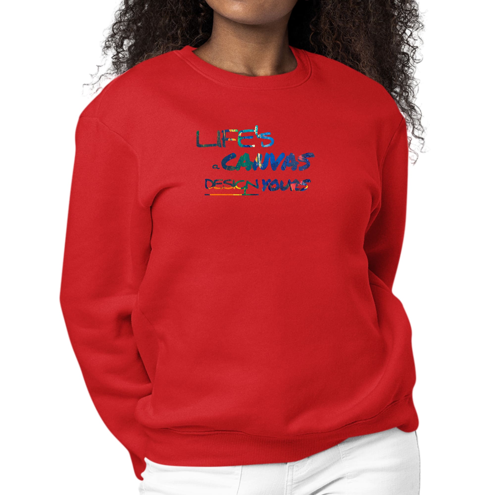 Women's Graphic Sweatshirt with Life's a Canvas design, featuring multicolor print and long sleeves, perfect for casual wear.