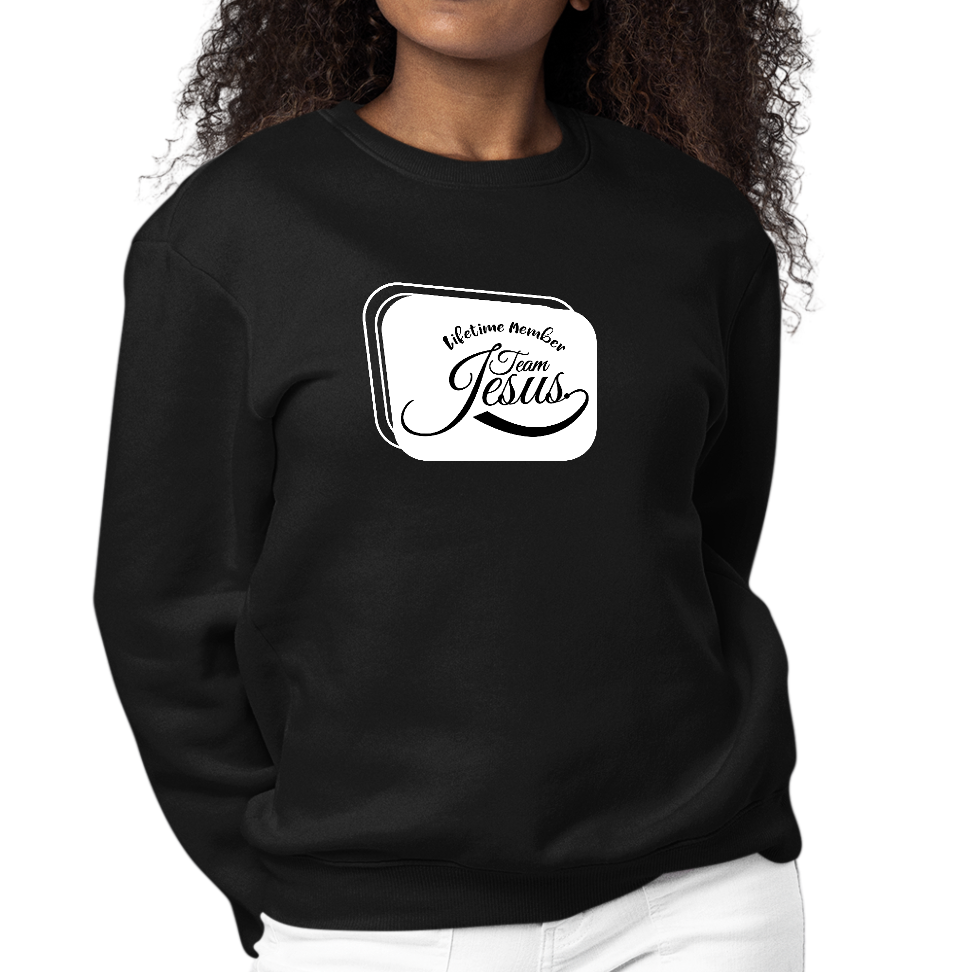 Women's Graphic Sweatshirt with Lifetime Member Team Jesus design, featuring a comfortable crewneck and long sleeves.