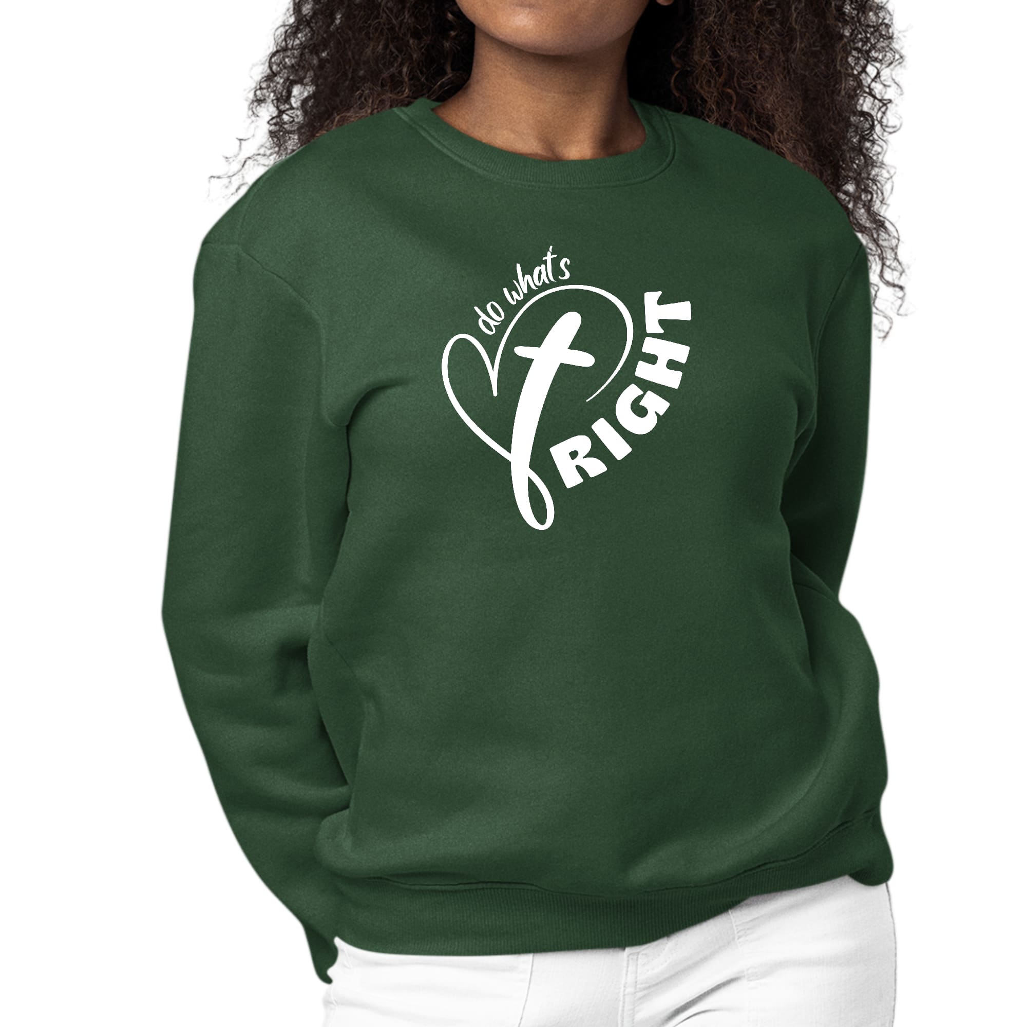 Women's long sleeve graphic sweatshirt featuring the phrase 'Say it Soul - do What's Right', designed for comfort and durability.