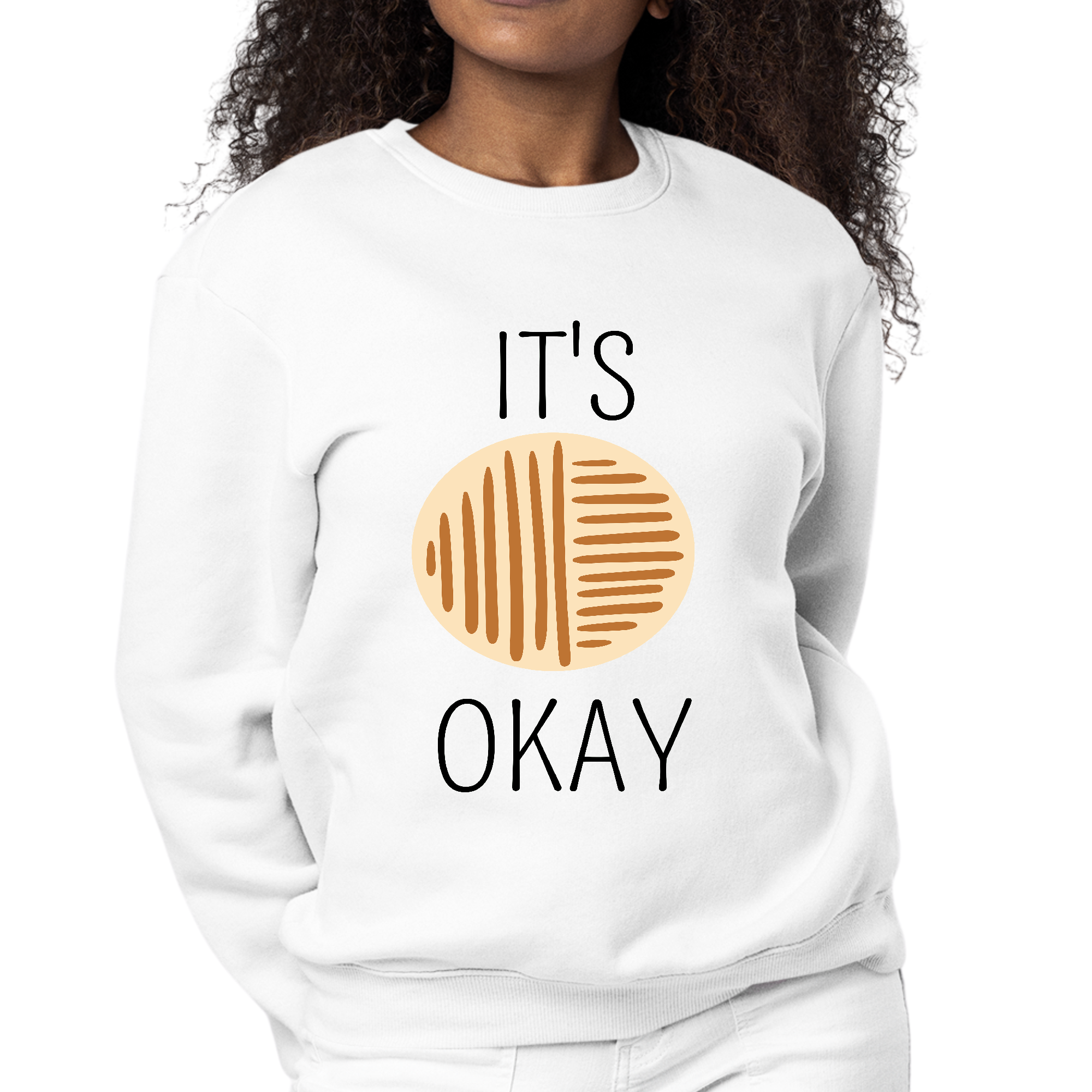 Womens Graphic Sweatshirt in black and brown featuring positive affirmation design, cozy fleece material, and classic pullover style.