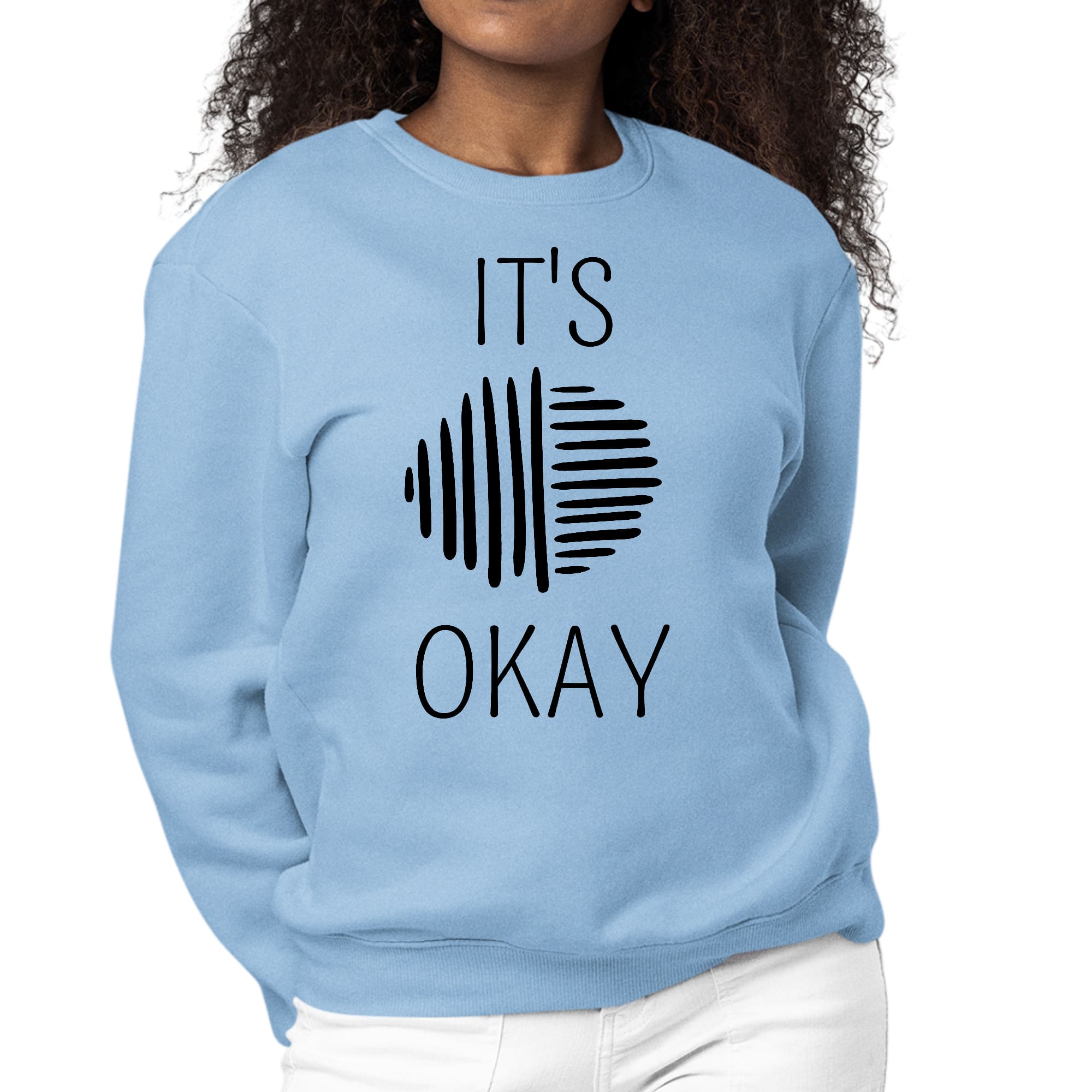 Womens Graphic Sweatshirt featuring black line art with the phrase 'Say It Soul, it's Okay', showcasing a cozy pullover style.