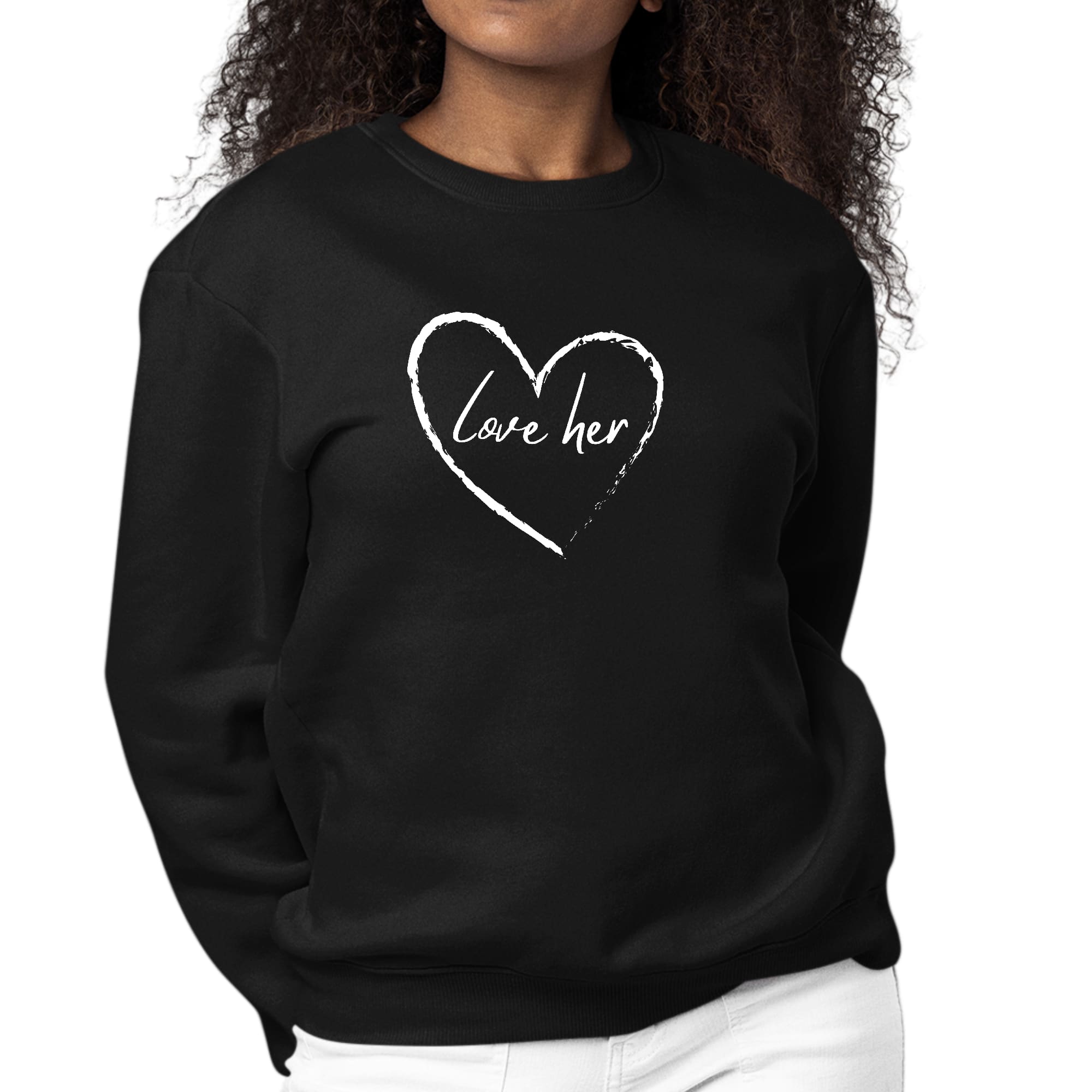 Womens Graphic Sweatshirt with 'Say it Soul Love Her' design, showcasing a soft fabric and comfortable fit.