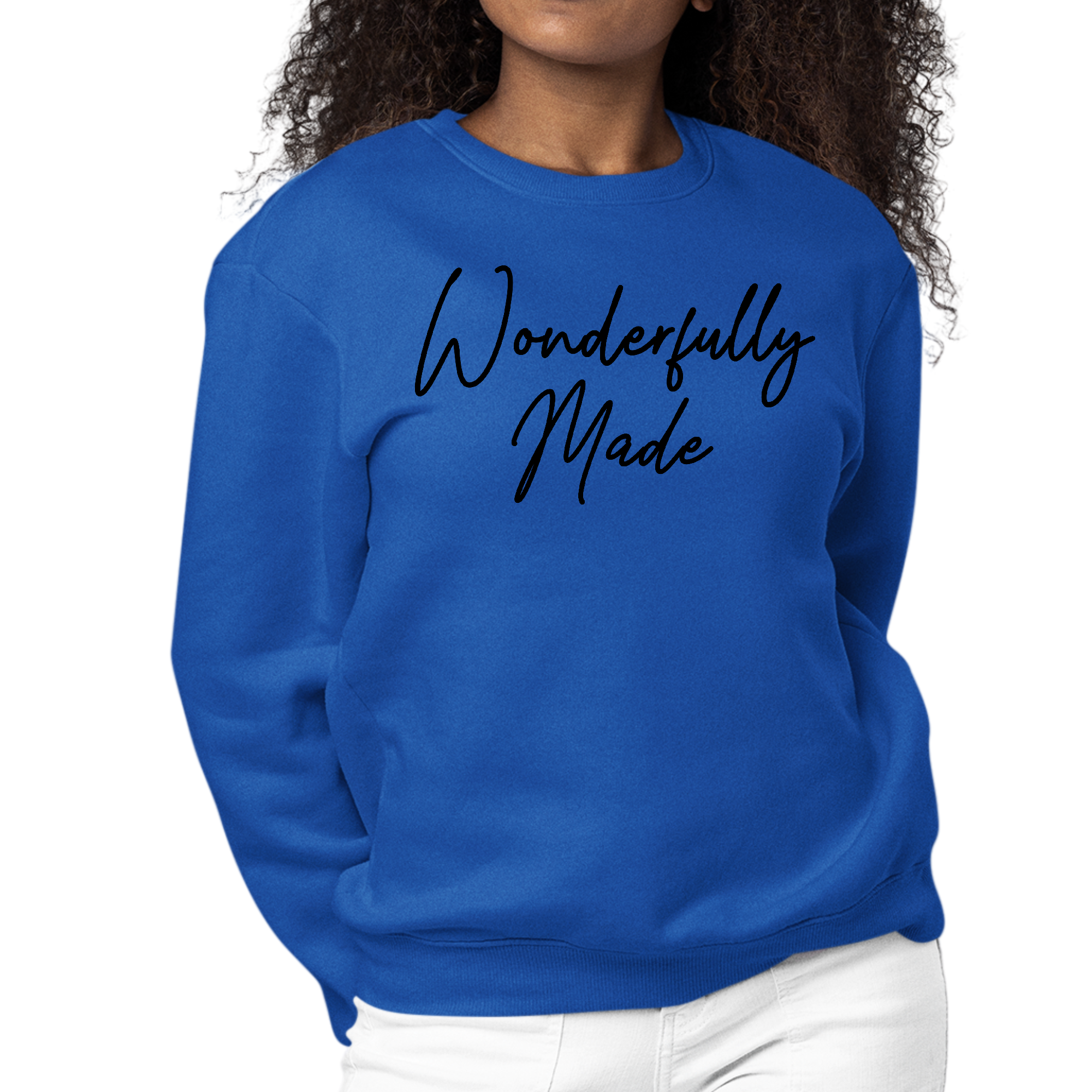 Women's Graphic Sweatshirt featuring a stylish black illustration, showcasing a comfortable crewneck design and long sleeves.