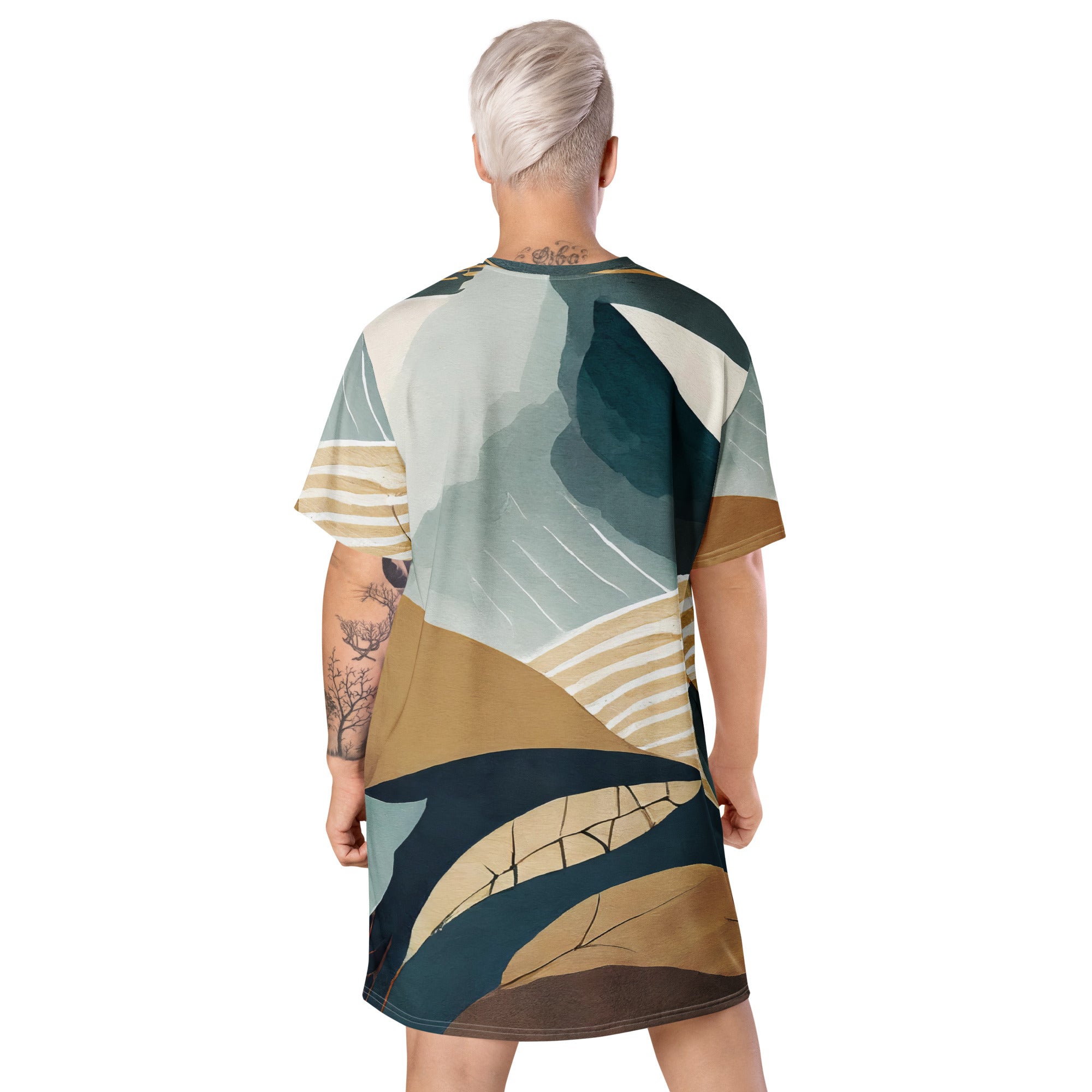 Womens Graphic T-shirt Dress featuring a vibrant boho style print, showcasing its comfortable oversized fit and stylish design.