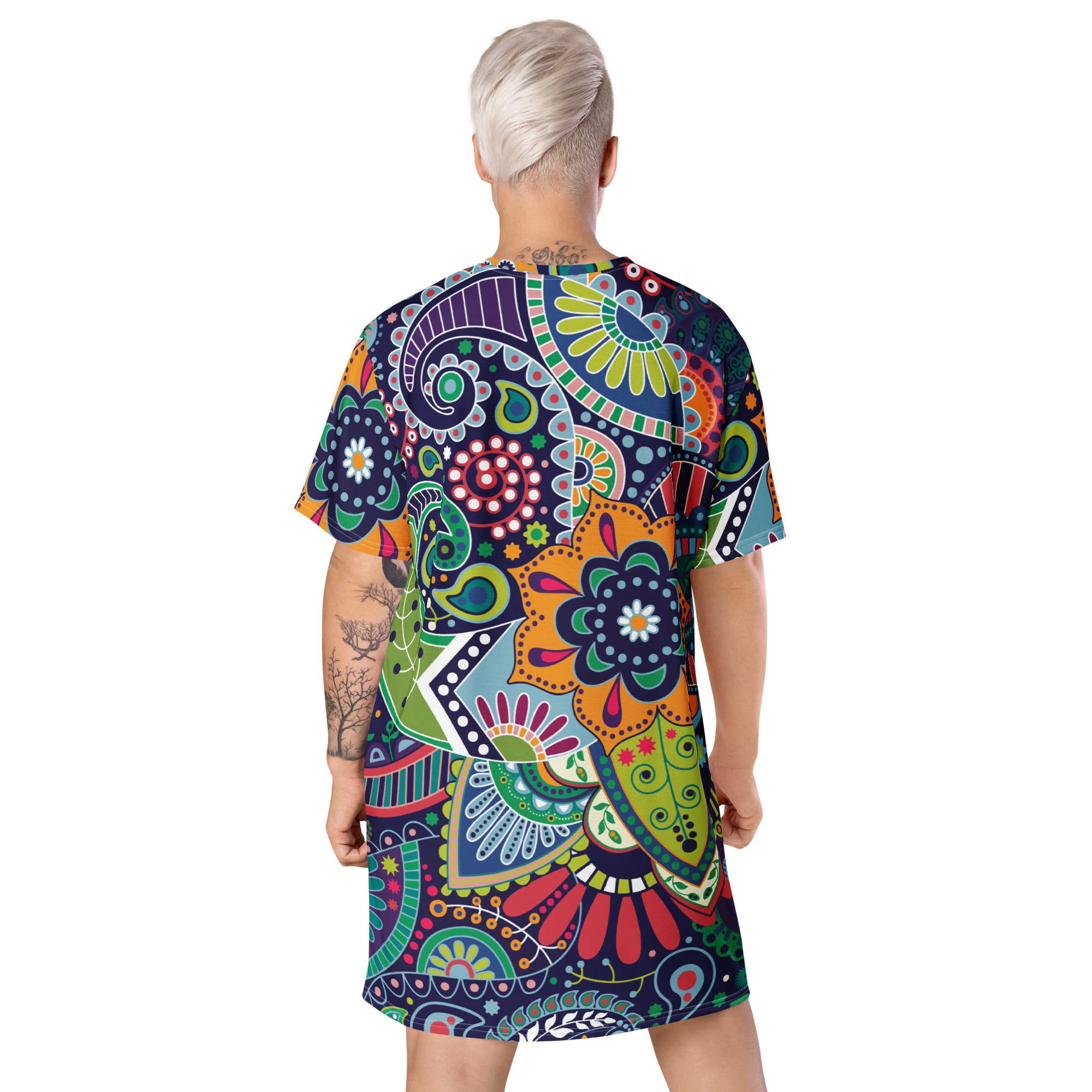 Womens Graphic T-shirt Dress in Floral Paisley design, showcasing a comfortable oversized fit and stylish floral pattern.