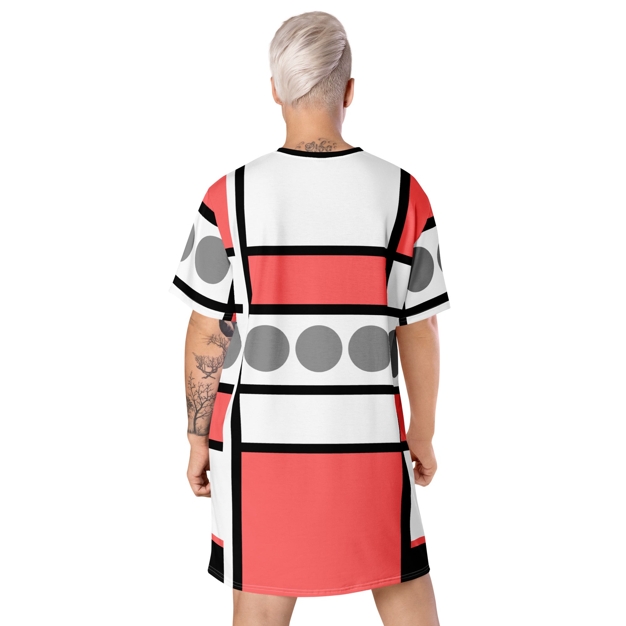 A stylish Women's Graphic T-shirt Dress in pale red print, featuring a comfortable oversized fit and unique graphic design, perfect for various occasions.