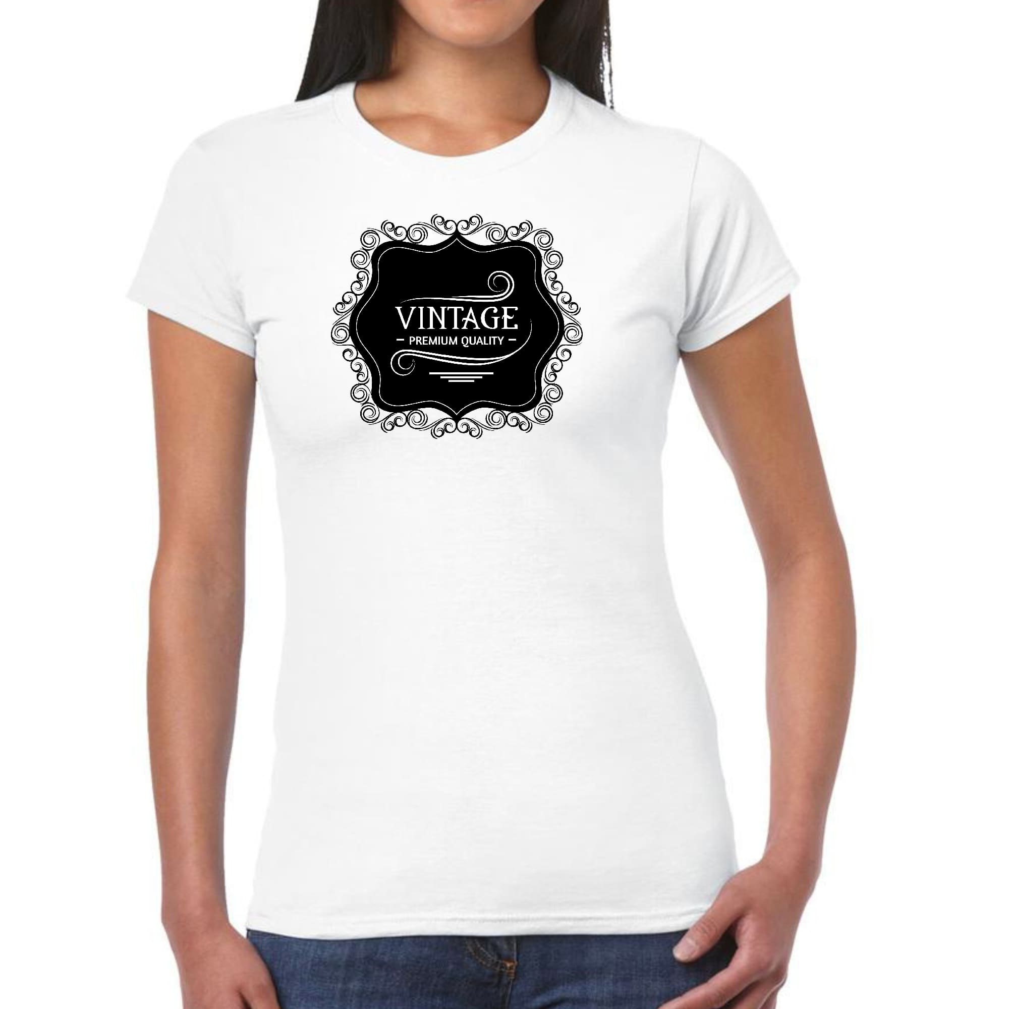 A stylish Women's Graphic T-shirt in black and white featuring a vintage design, made from soft cotton material, perfect for casual wear.