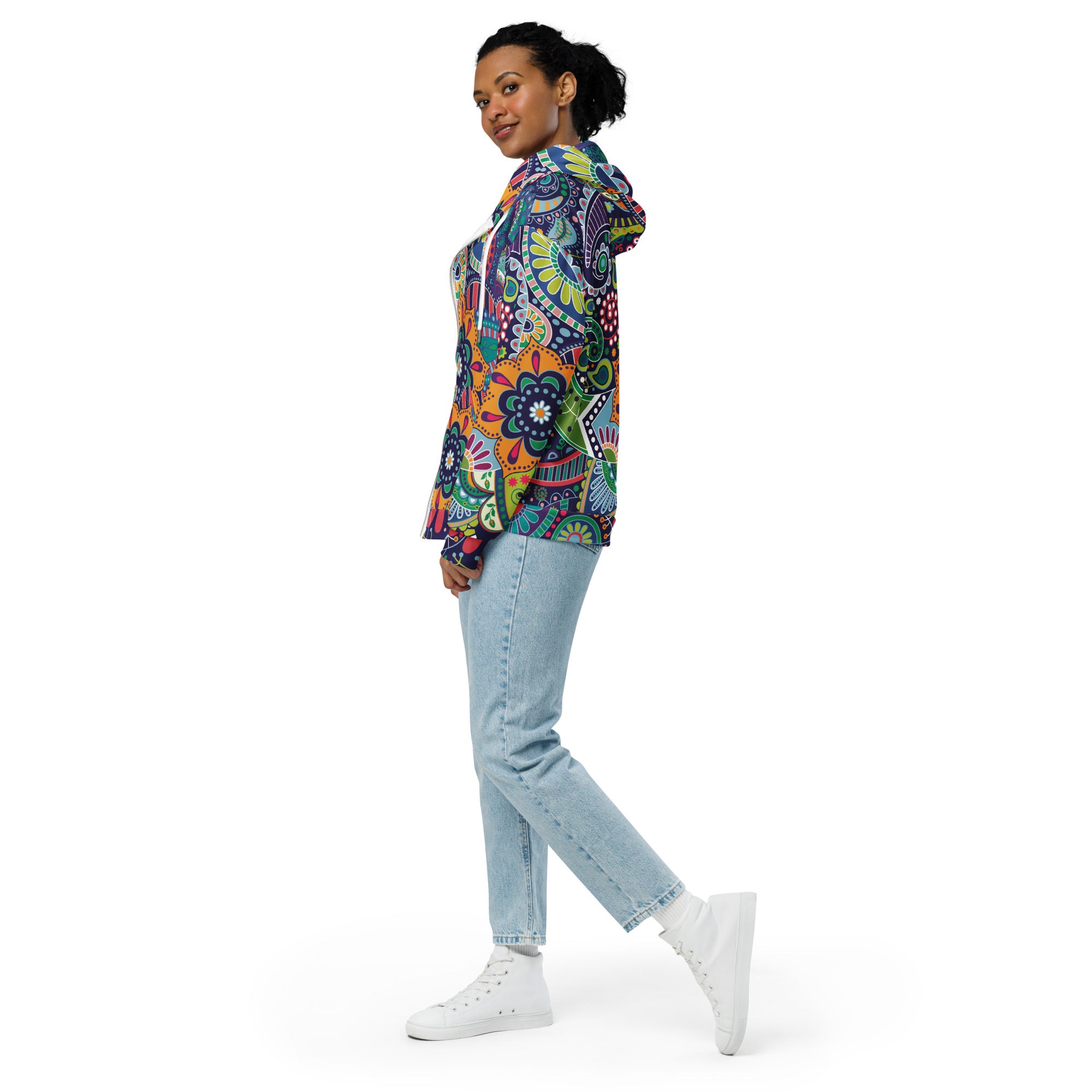 Womens Graphic Zip Hoodie Floral Paisley 22523 featuring a floral paisley design, soft fabric, and a relaxed fit with a double-lined hood.