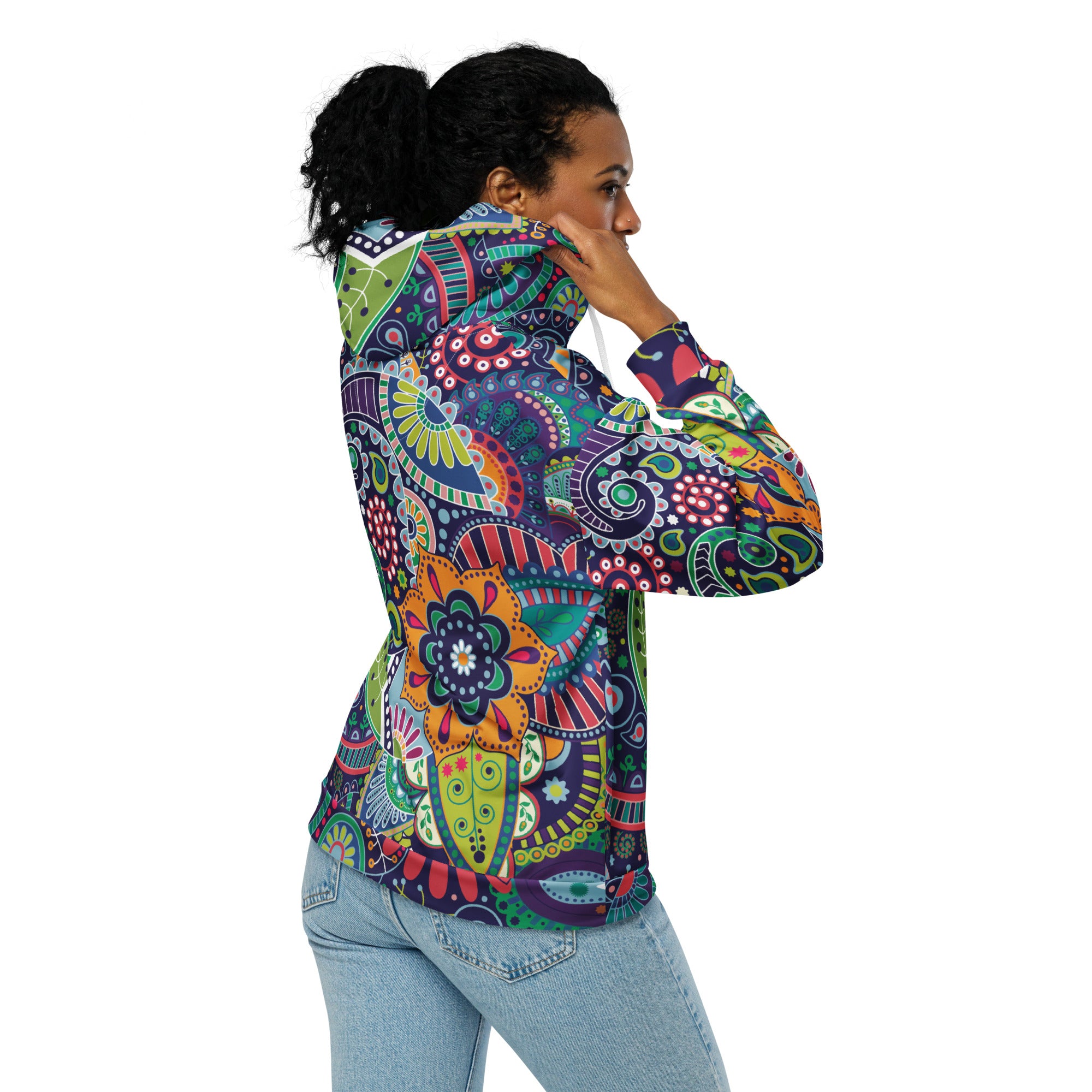 Womens Graphic Zip Hoodie Floral Paisley 22523 featuring a floral paisley design, soft fabric, and a relaxed fit with a double-lined hood.