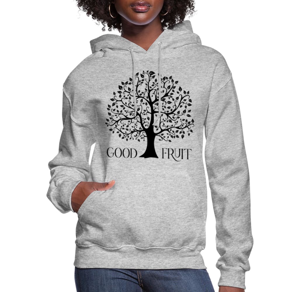 Women's hoodie with Good Fruit Tree of Life graphic, featuring a plush interior and adjustable drawstring hood.