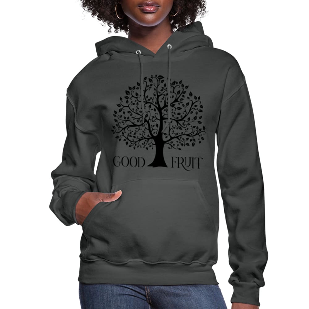 Women's hoodie with Good Fruit Tree of Life graphic, featuring a plush interior and adjustable drawstring hood.