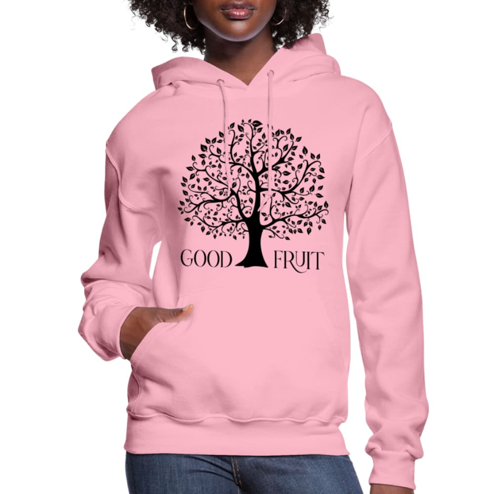 Women's hoodie with Good Fruit Tree of Life graphic, featuring a plush interior and adjustable drawstring hood.