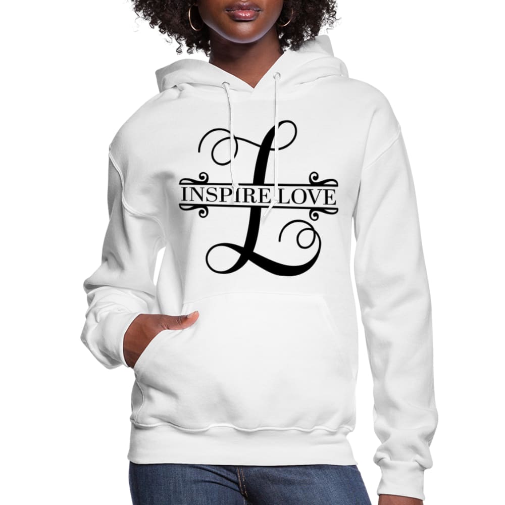 Inspire Love Women's Hoodie in a soft plush fabric, featuring an adjustable drawstring hood and ribbed cuffs, perfect for casual wear.