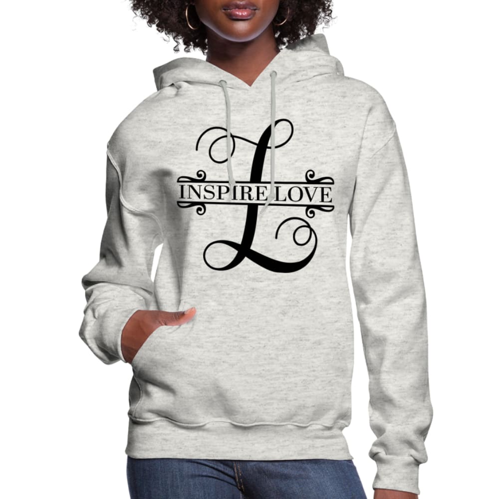 Inspire Love Women's Hoodie in a soft plush fabric, featuring an adjustable drawstring hood and ribbed cuffs, perfect for casual wear.