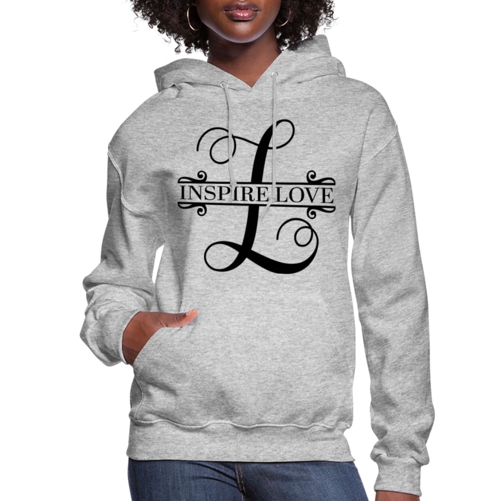 Inspire Love Women's Hoodie in a soft plush fabric, featuring an adjustable drawstring hood and ribbed cuffs, perfect for casual wear.