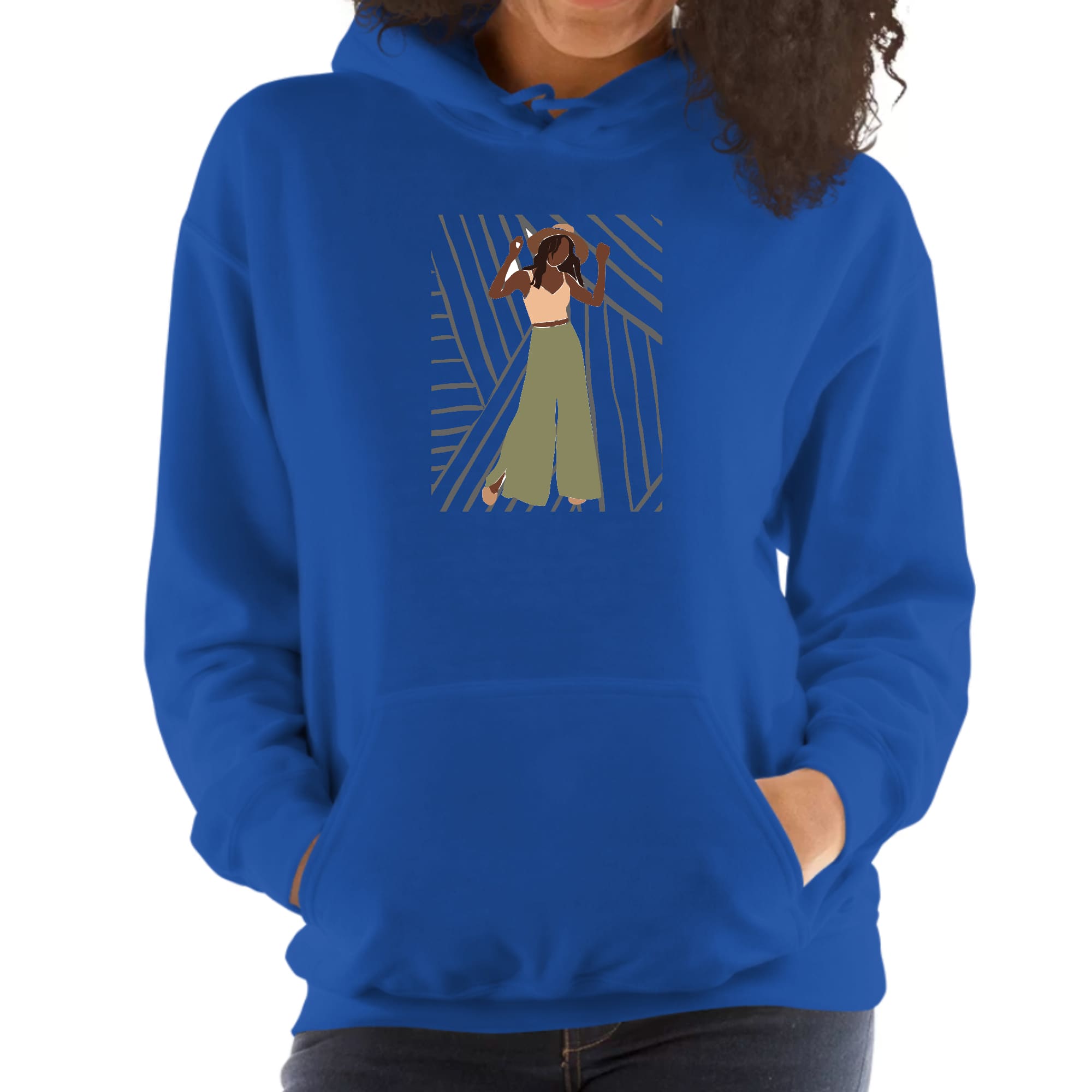 A stylish unisex graphic hoodie featuring the phrase 'Say it Soul, its Her Groove Thing', showcasing its soft fabric and drawstring neckline.