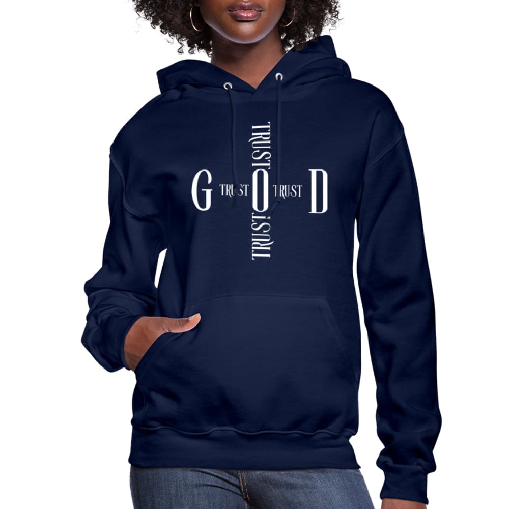 A stylish women's hoodie in a soft fabric featuring a Trust God Cross design, perfect for casual wear.