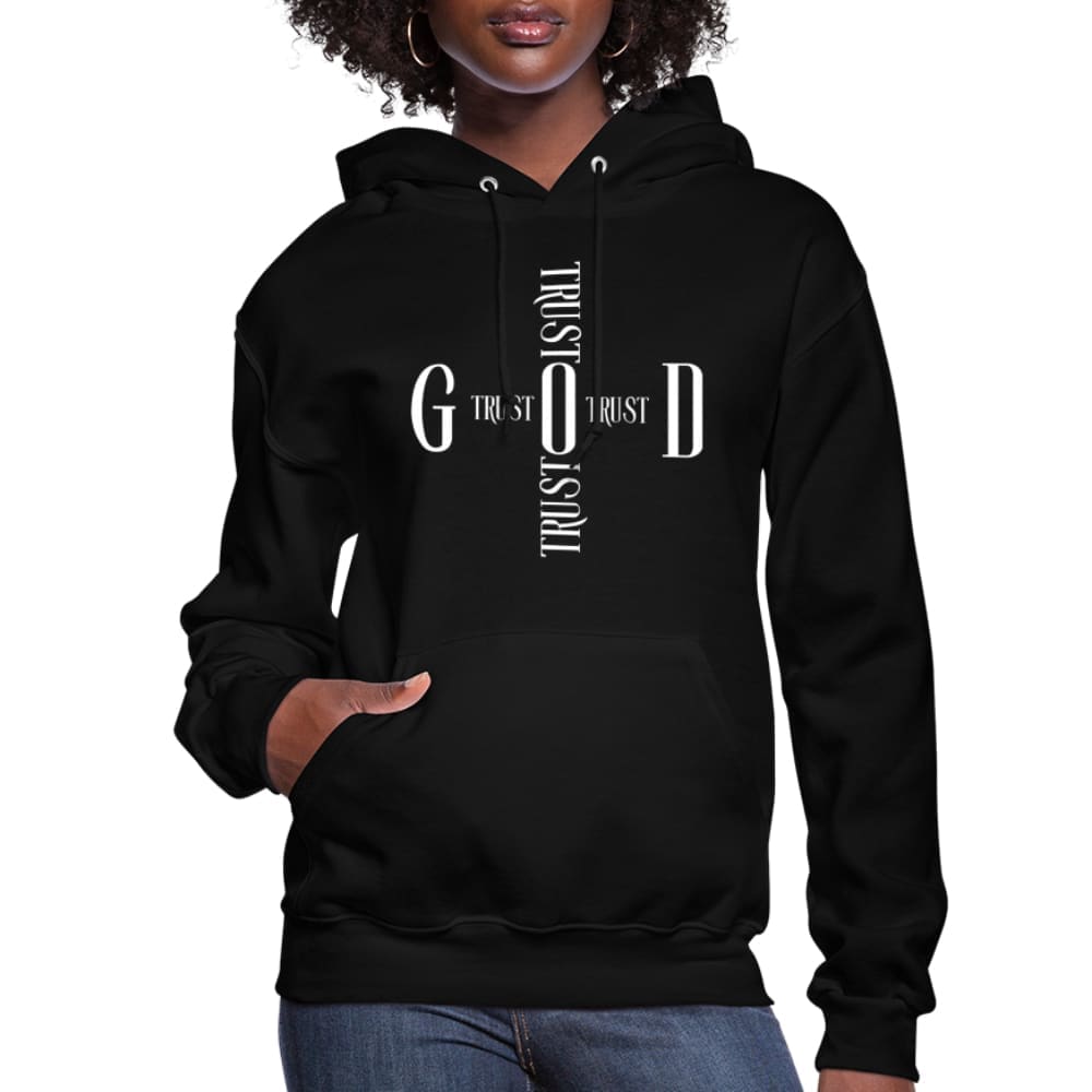 A stylish women's hoodie in a soft fabric featuring a Trust God Cross design, perfect for casual wear.