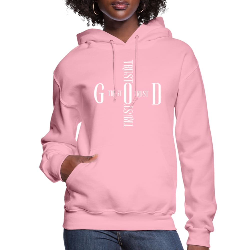 A stylish women's hoodie in a soft fabric featuring a Trust God Cross design, perfect for casual wear.