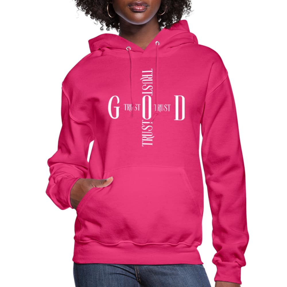 A stylish women's hoodie in a soft fabric featuring a Trust God Cross design, perfect for casual wear.