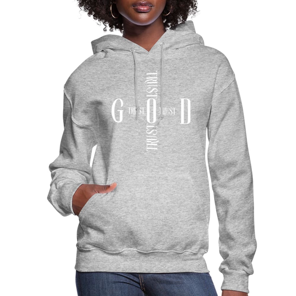 A stylish women's hoodie in a soft fabric featuring a Trust God Cross design, perfect for casual wear.