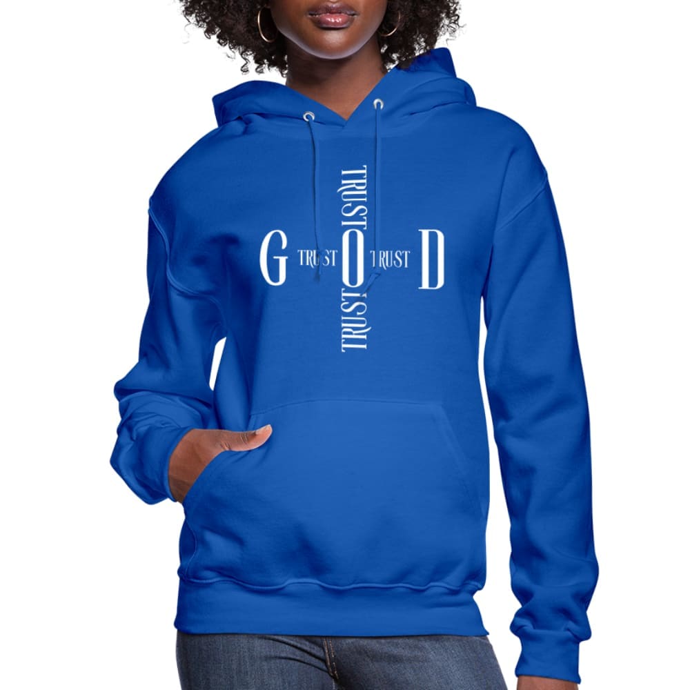 A stylish women's hoodie in a soft fabric featuring a Trust God Cross design, perfect for casual wear.