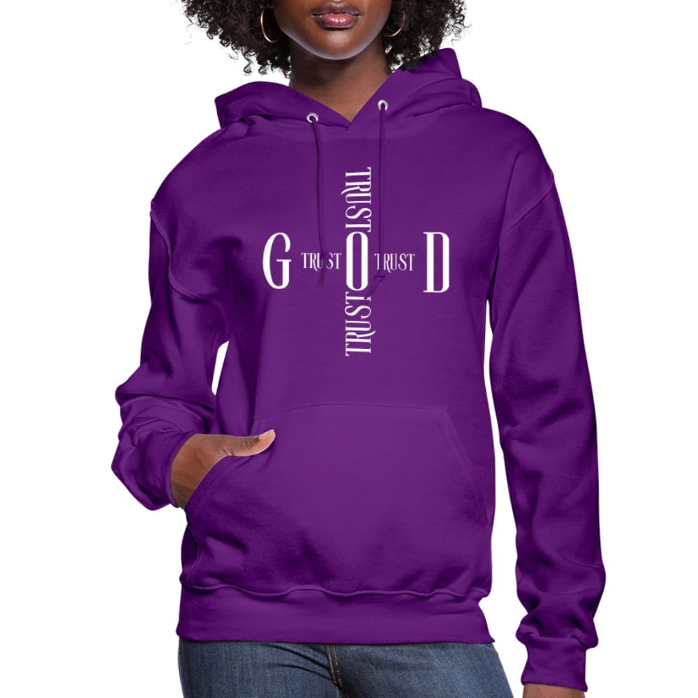 A stylish women's hoodie in a soft fabric featuring a Trust God Cross design, perfect for casual wear.