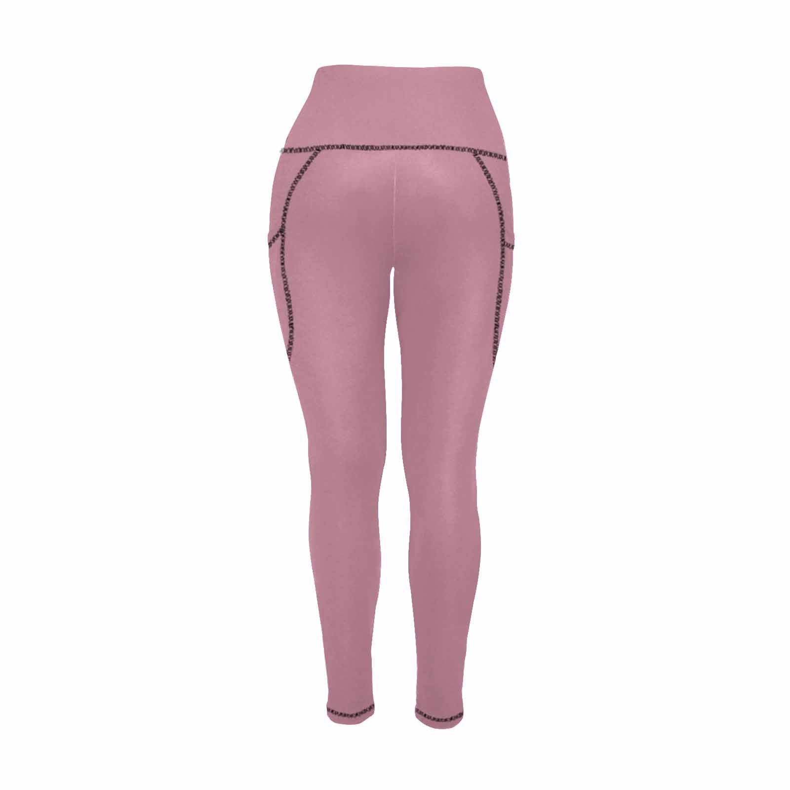 A pair of women's puce red leggings with pockets, showcasing a stylish and comfortable design suitable for fitness activities.