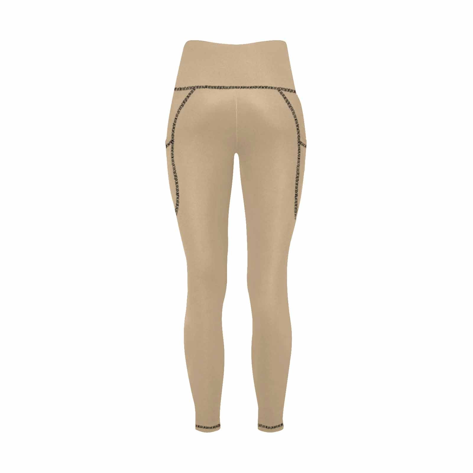 Women's tan brown leggings with pockets, showcasing a stylish and functional design for fitness and casual wear.