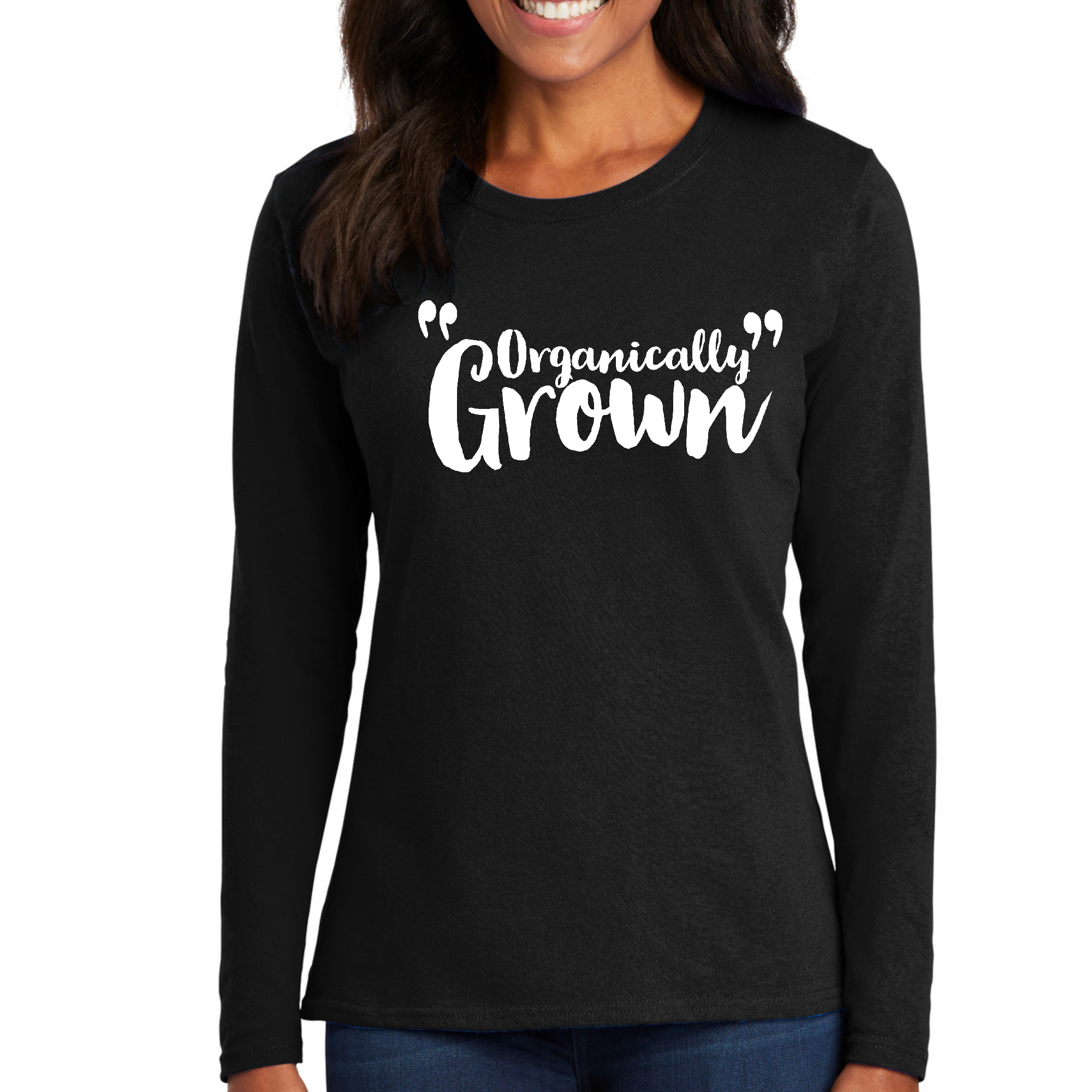 Women's Long Sleeve Graphic T-shirt featuring an inspiring affirmation design, made from soft preshrunk cotton for comfort and durability.