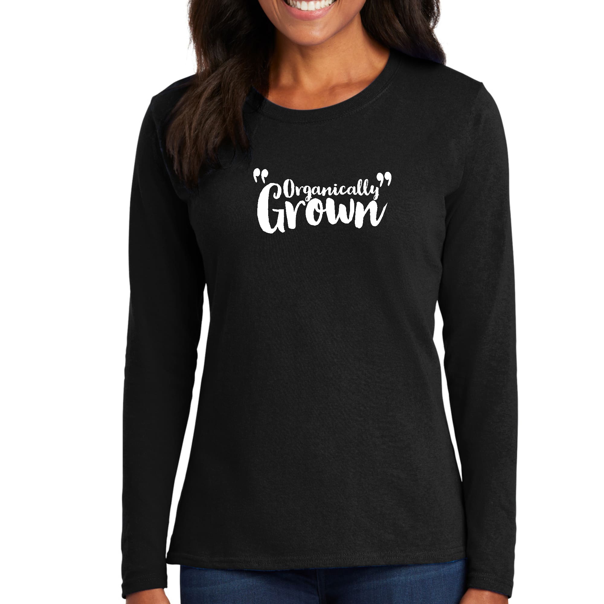 Women's Long Sleeve Graphic T-shirt featuring an inspiring affirmation design, made from soft preshrunk cotton for comfort and durability.