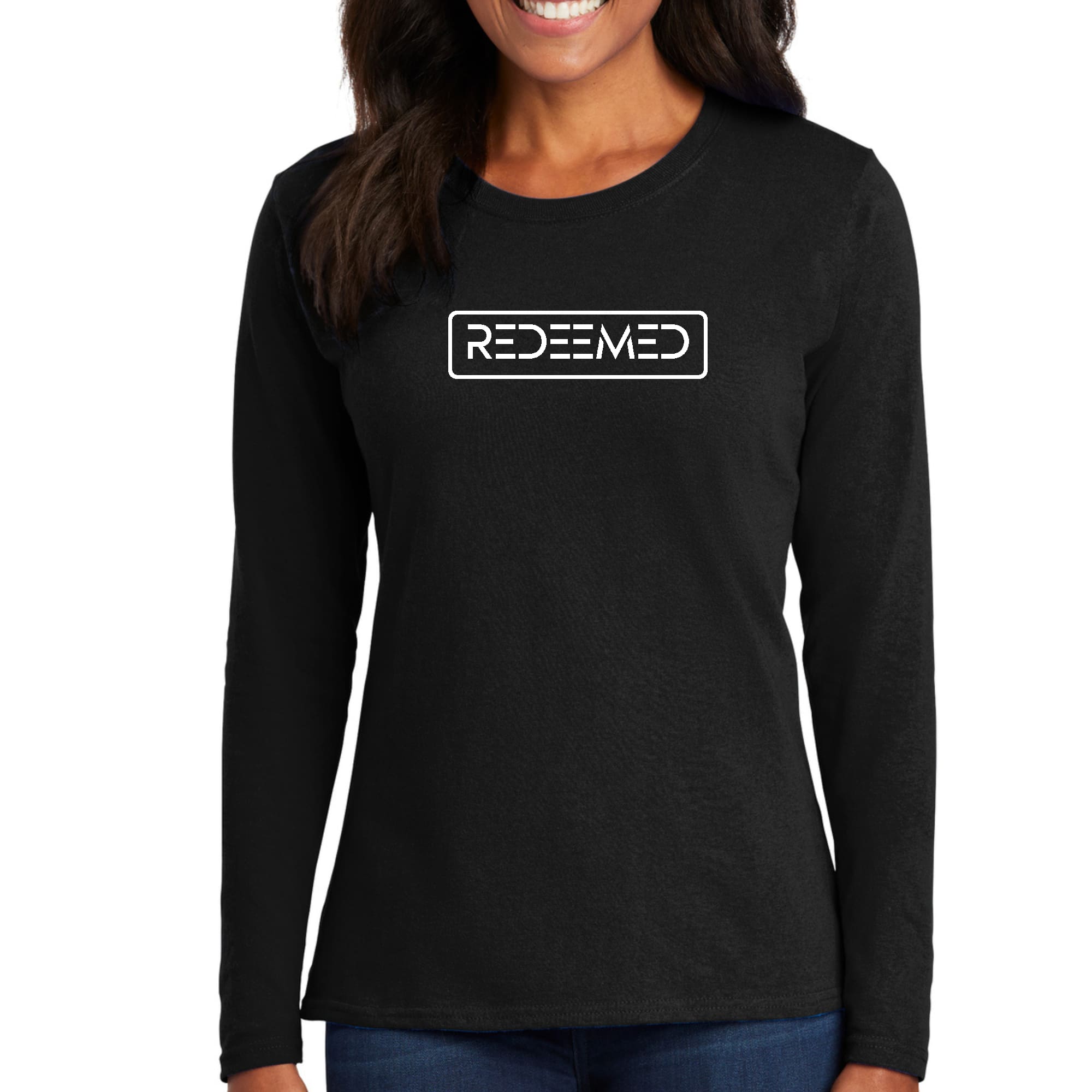 Women's Long Sleeve Graphic T-shirt featuring a motivational quote, made from soft preshrunk cotton, ideal for casual wear.