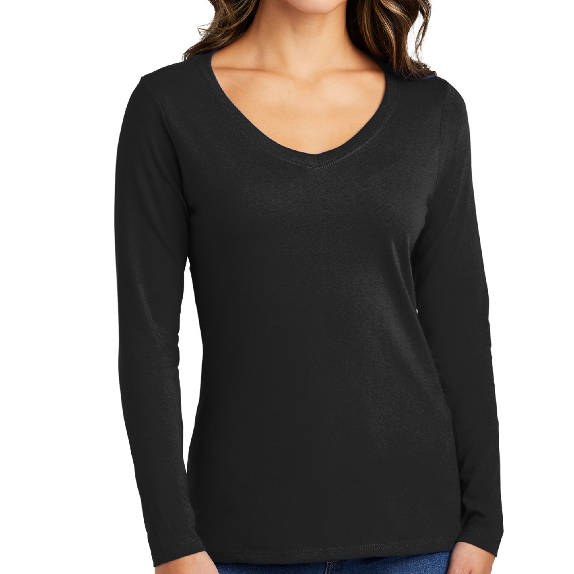 A stylish Women's Long Sleeve T-Shirt in various colors, showcasing its soft cotton fabric and classic crewneck design.