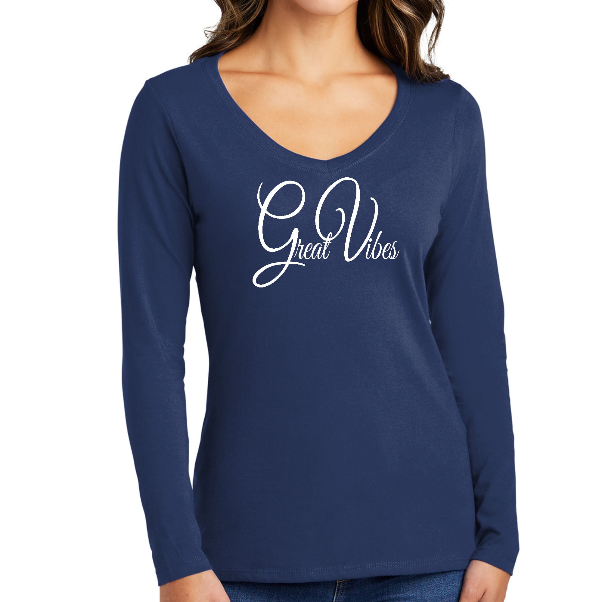 Women's Long Sleeve V-neck Graphic T-shirt featuring vibrant colors and a stylish design, perfect for all seasons.