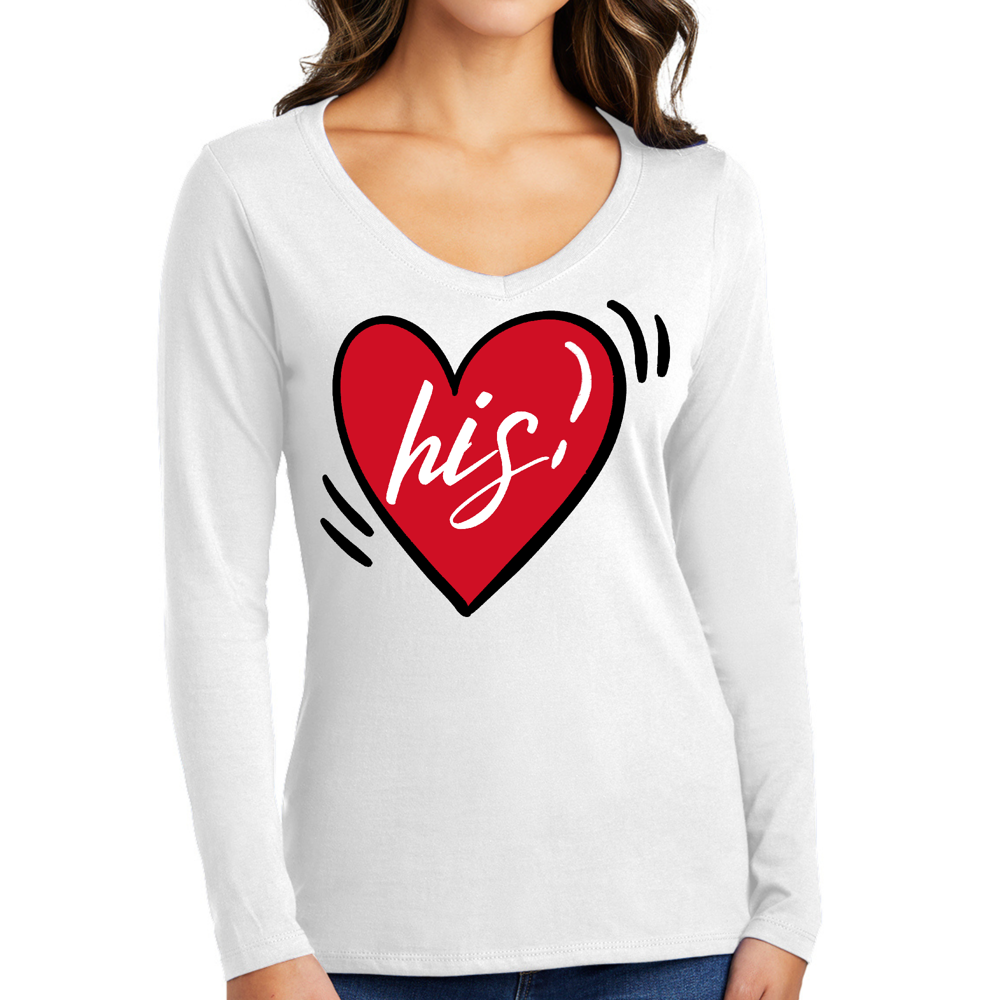 Women's Long Sleeve V-neck Graphic T-shirt featuring 'Say it Soul His Heart' design, made from soft preshrunk cotton.