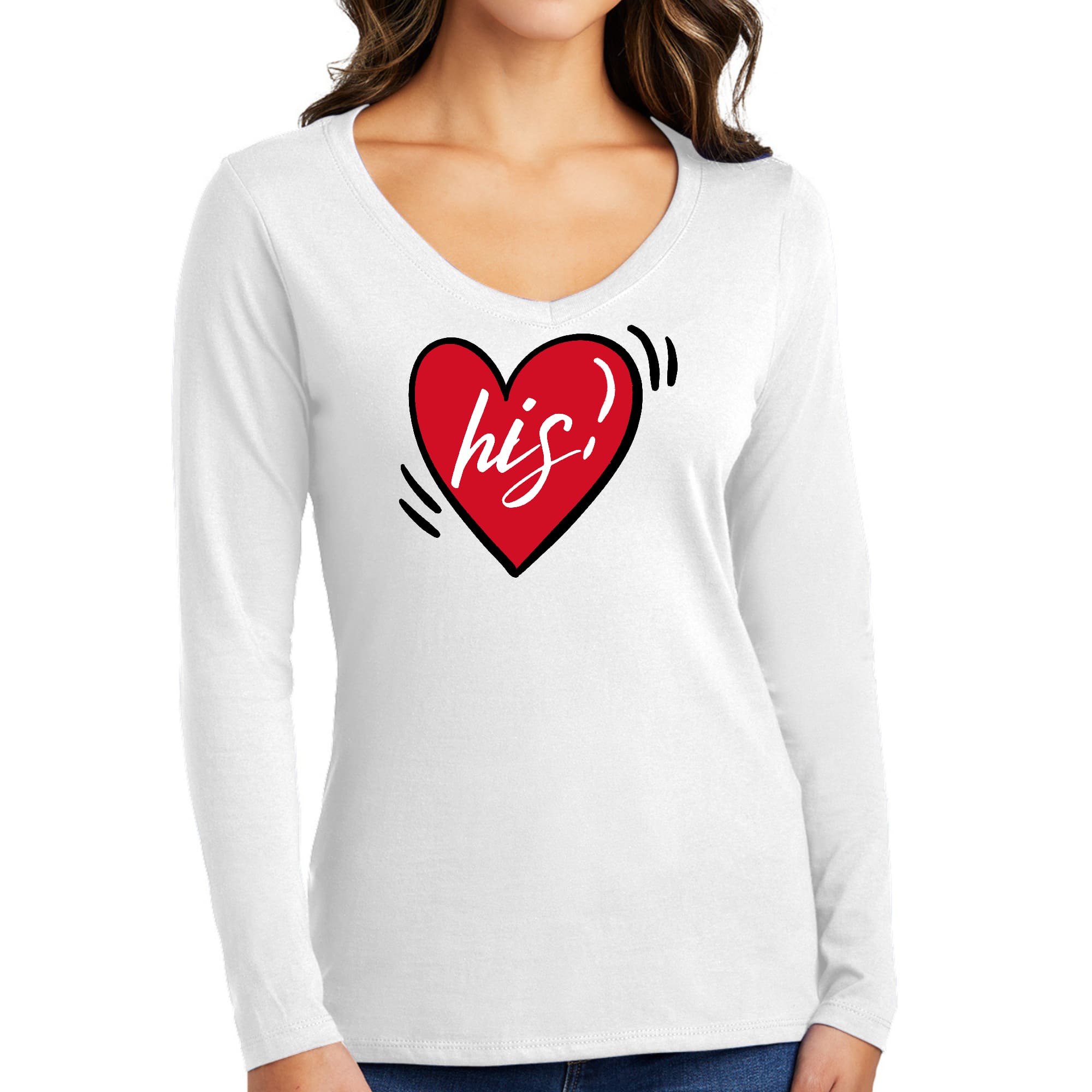 Women's Long Sleeve V-neck Graphic T-shirt featuring 'Say it Soul His Heart' design, made from soft preshrunk cotton.