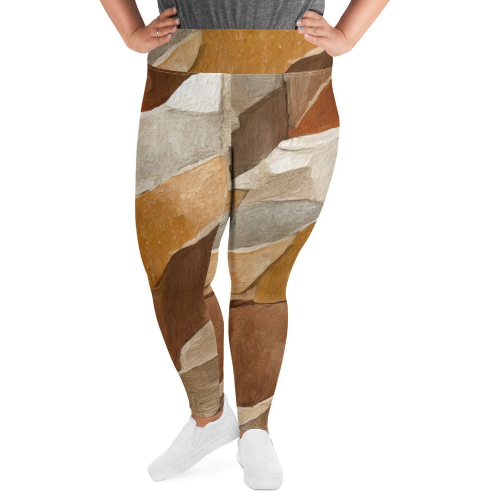 Womens Plus Size Fitness Leggings in Abstract Stone Print, showcasing a stylish design with a comfortable high waistband.