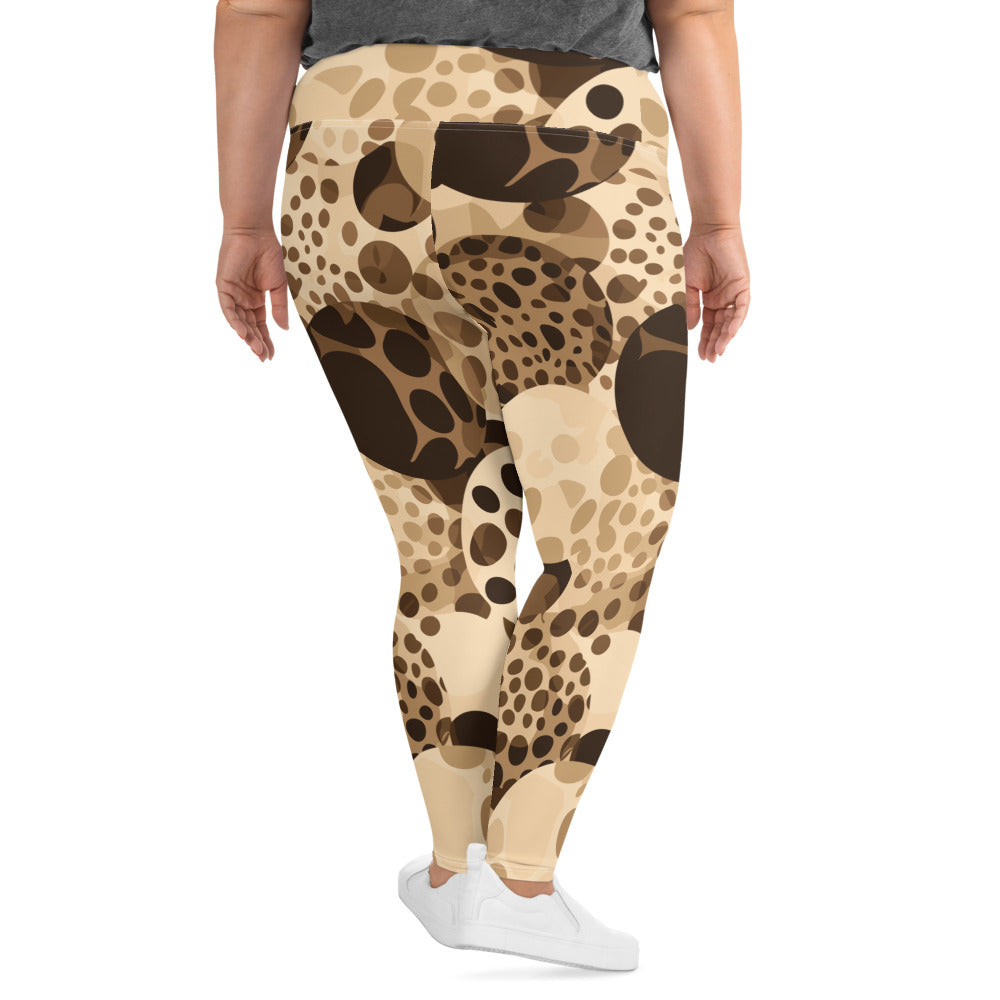 Womens Plus Size Fitness Leggings featuring a beige brown spotted print, designed for comfort and style.