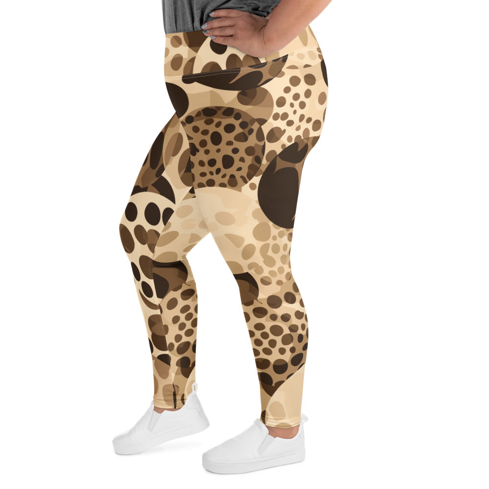 Womens Plus Size Fitness Leggings featuring a beige brown spotted print, designed for comfort and style.