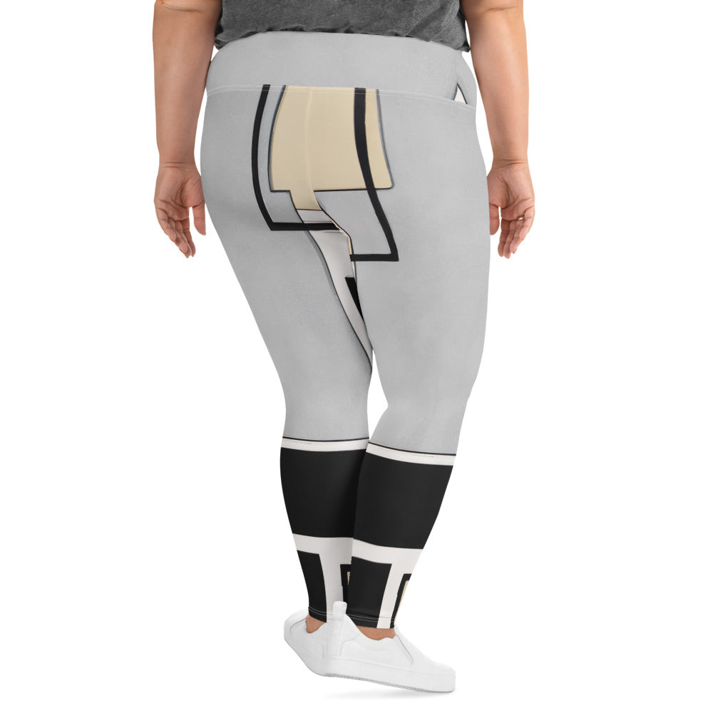 Womens Plus Size Fitness Leggings featuring a black grey abstract pattern, showcasing a comfortable fit and high waistband.