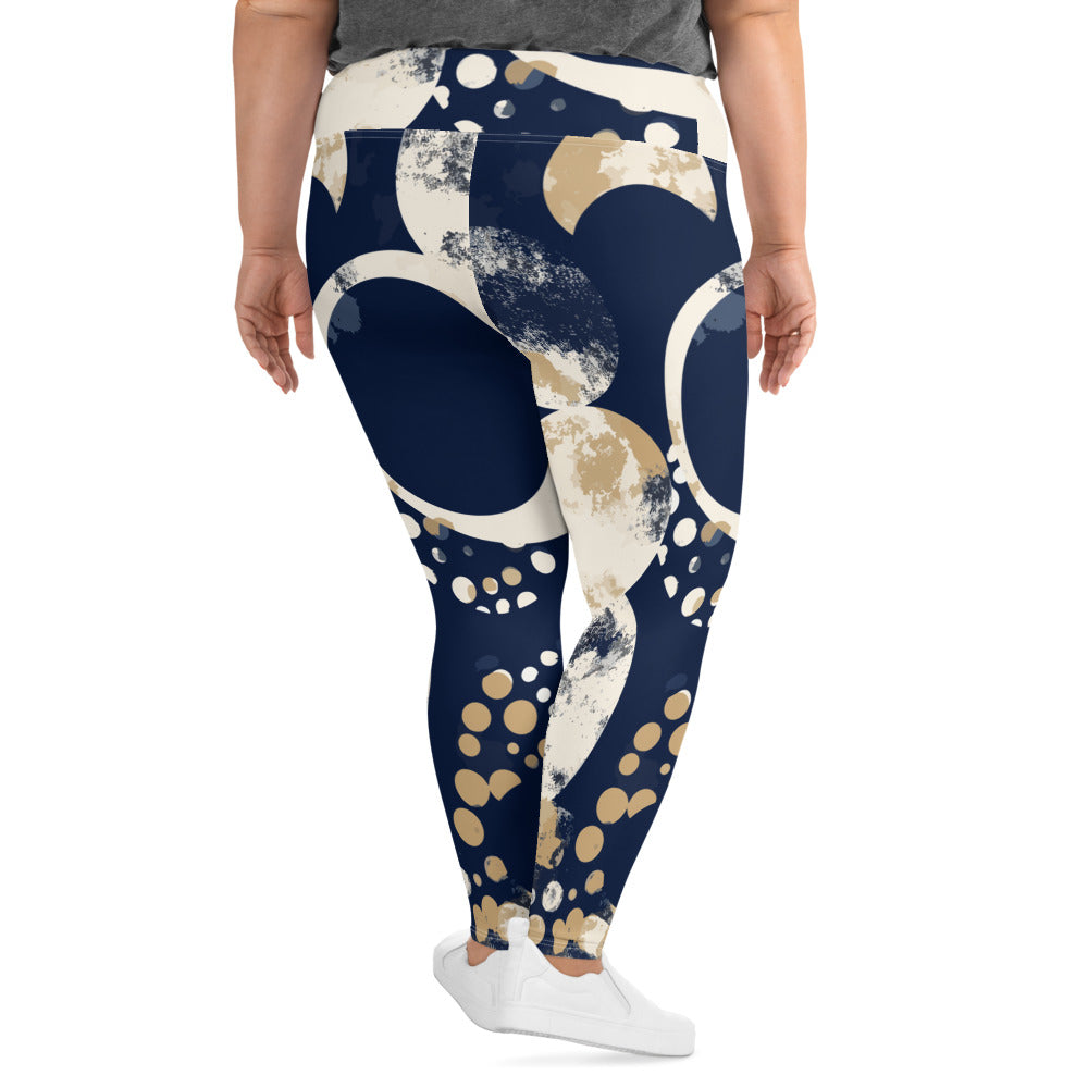 Womens Plus Size Fitness Leggings featuring a blue beige spotted print, showcasing a comfortable high waistband and soft fabric.