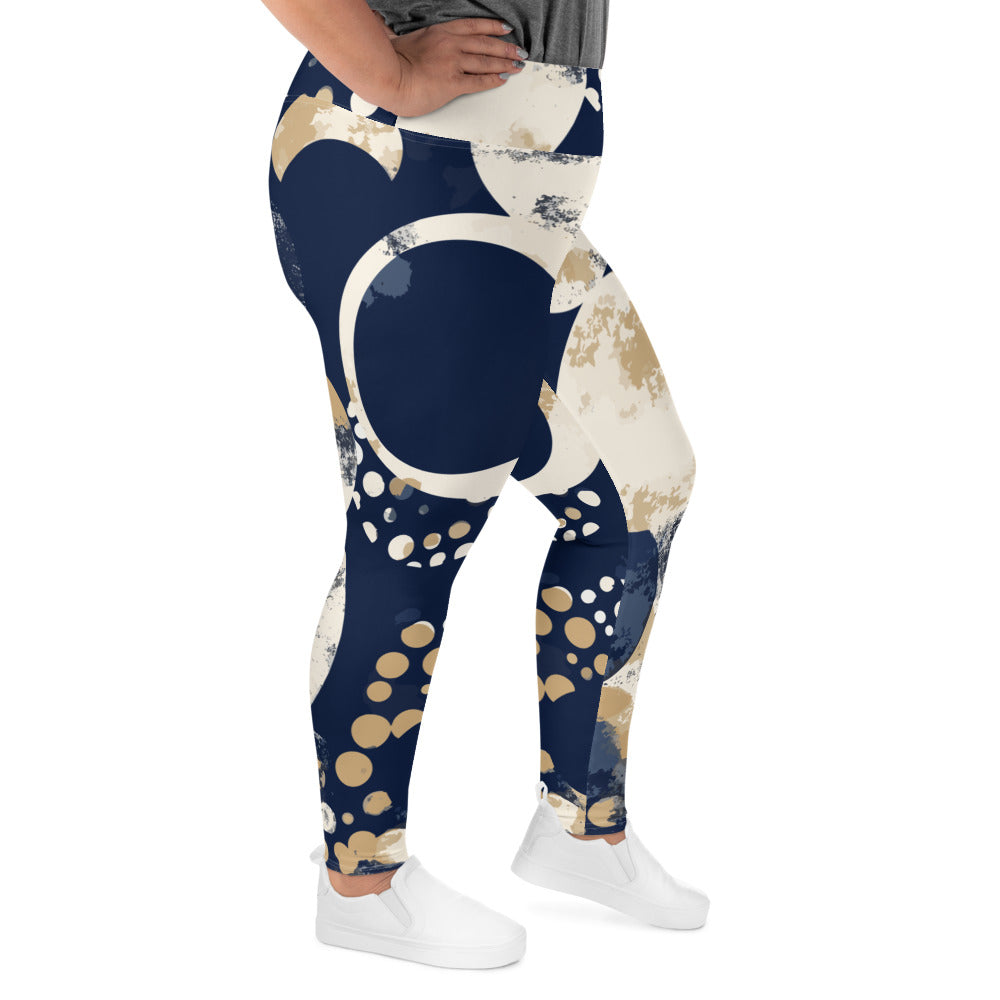 Womens Plus Size Fitness Leggings featuring a blue beige spotted print, showcasing a comfortable high waistband and soft fabric.