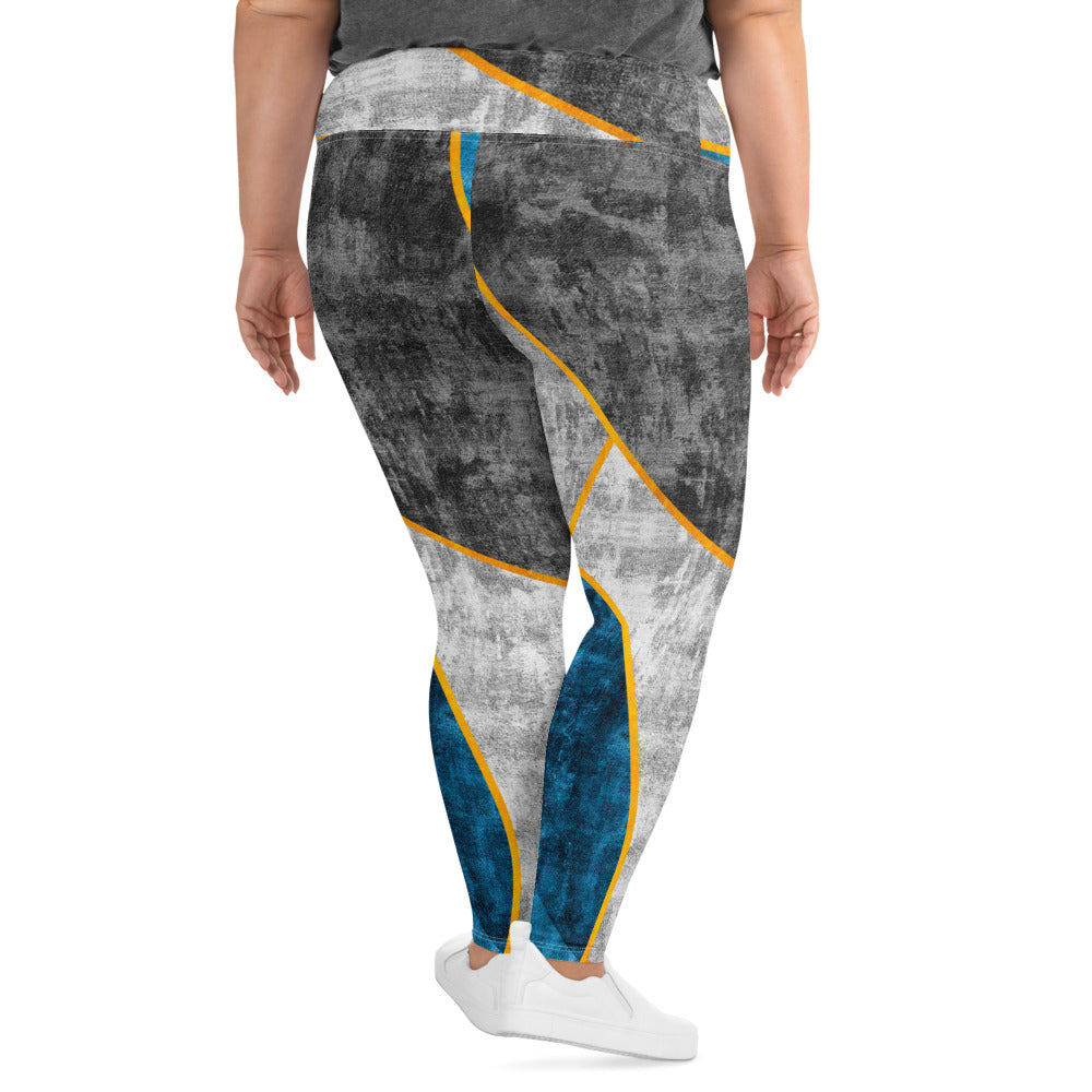 Womens Plus Size Fitness Leggings in blue grey design, showcasing soft fabric and high waistband for comfort.