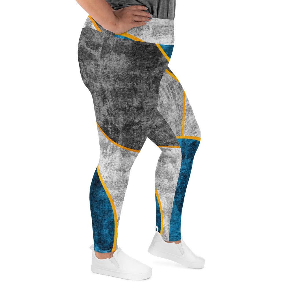 Womens Plus Size Fitness Leggings in blue grey design, showcasing soft fabric and high waistband for comfort.