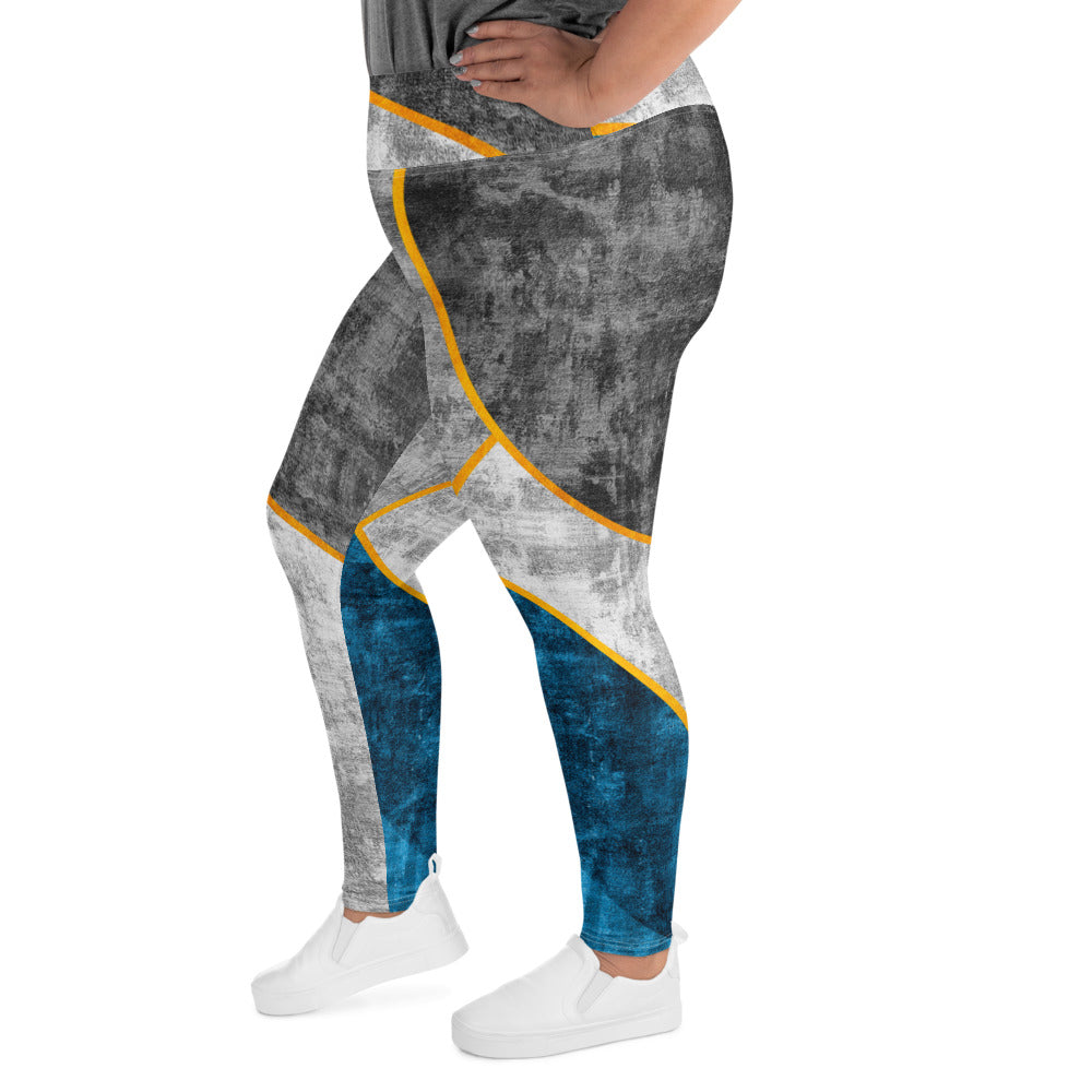 Womens Plus Size Fitness Leggings in blue grey design, showcasing soft fabric and high waistband for comfort.