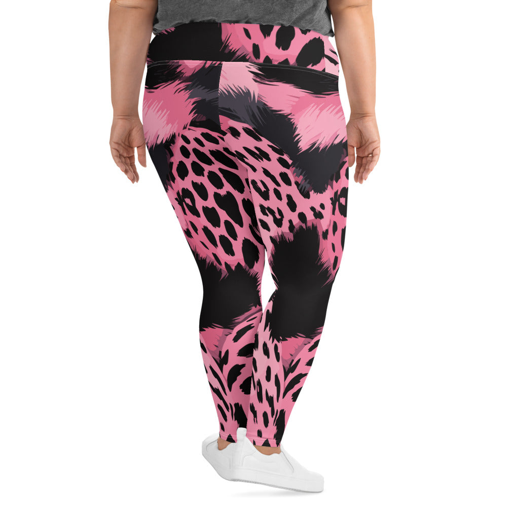 Womens Plus Size Fitness Leggings featuring a pink and black spotted print, designed for comfort and style.