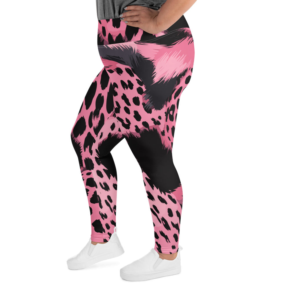 Womens Plus Size Fitness Leggings featuring a pink and black spotted print, designed for comfort and style.