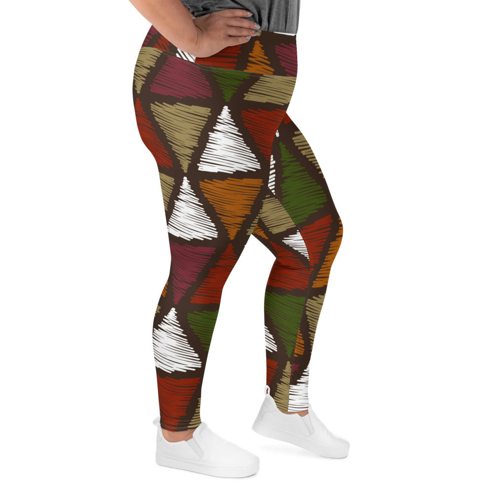 Womens Plus Size Fitness Leggings featuring red and green geometric lines, showcasing a comfortable fit and stylish design.