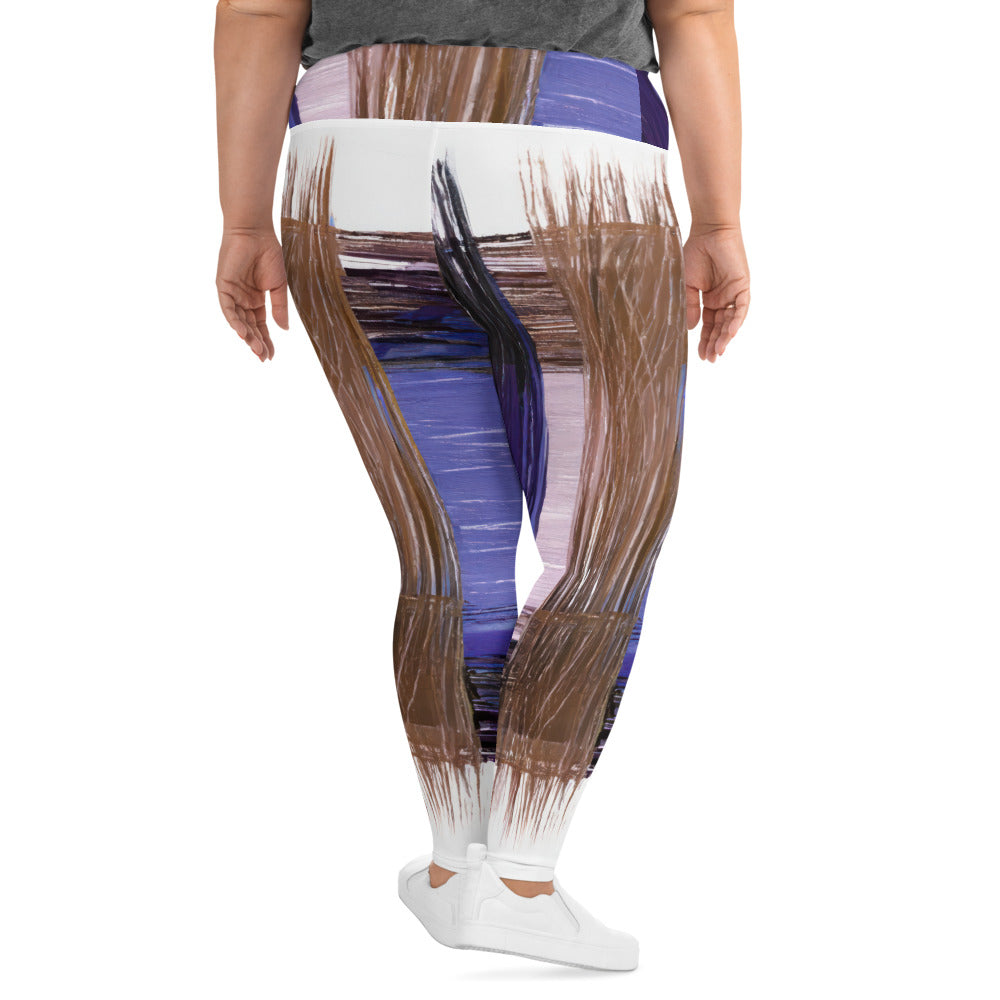 Womens Plus Size Fitness Leggings in Rustic Brown Interweave Print, showcasing soft fabric and high waistband.