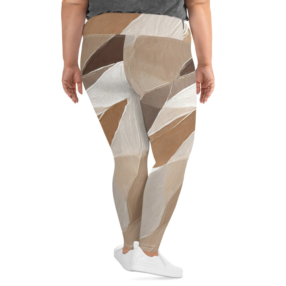 Womens Plus Size Fitness Leggings in Rustic Brown Stone Print, showcasing a textured taupe brown pattern with a comfortable high waistband.